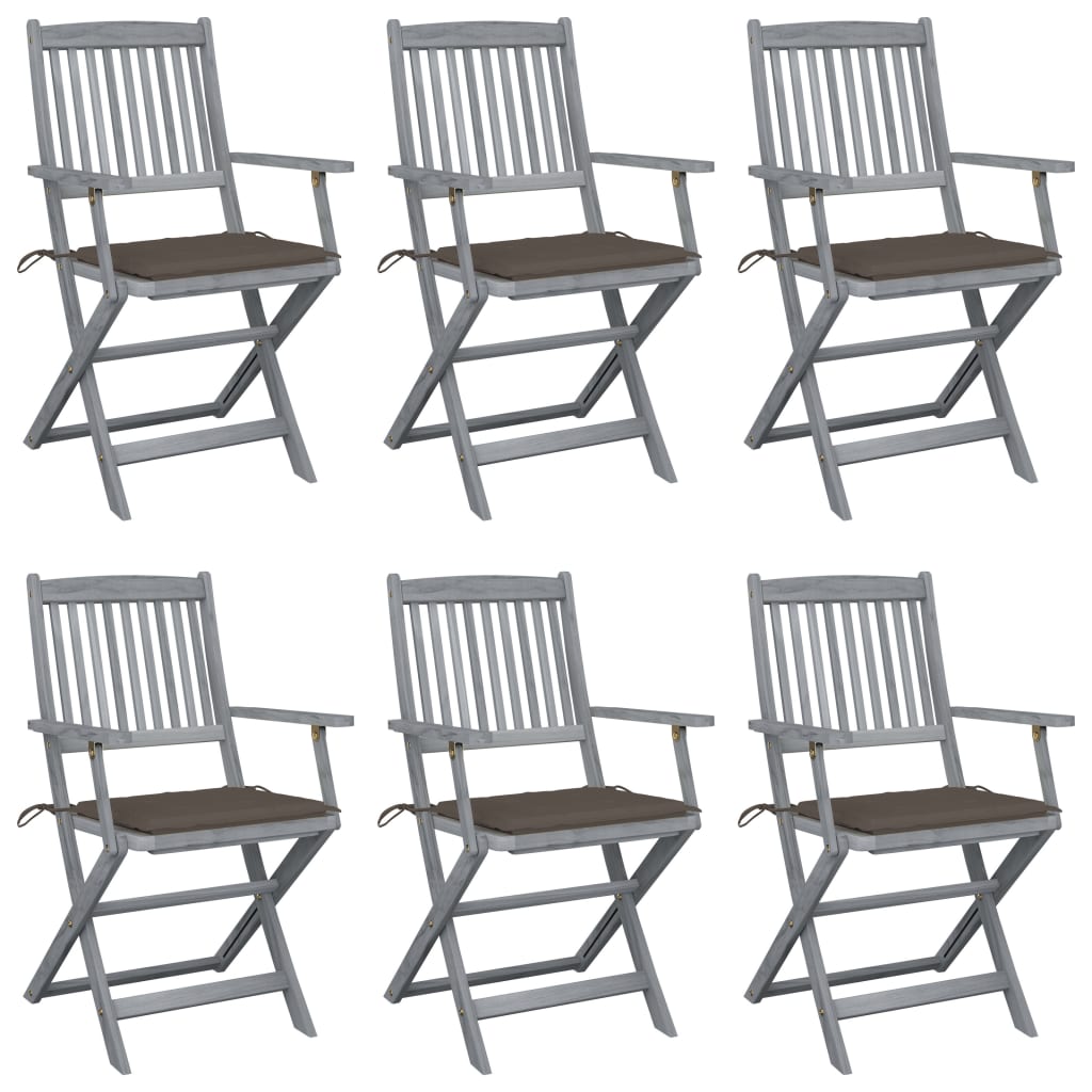 vidaXL Skladacie vonkajšie stoličky s podložkami 6 ks akáciový masív