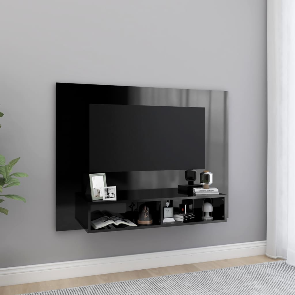 vidaXL Nástenná TV skrinka lesklá čierna 120x23,5x90 cm drevotrieska