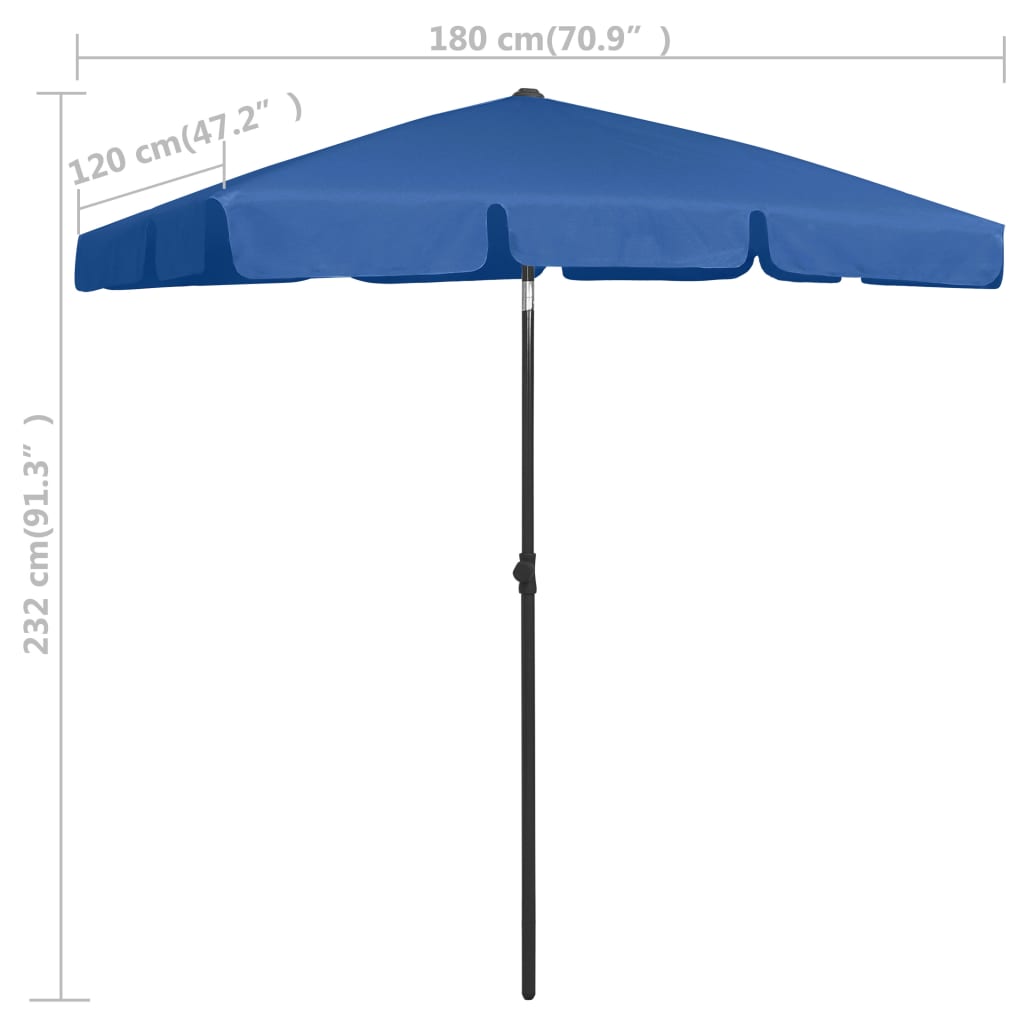 vidaXL Plážový slnečník azúrovo modrý 180x120 cm