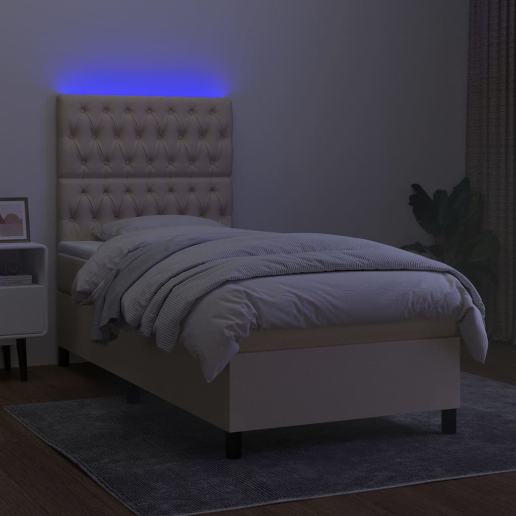 vidaXL Posteľ boxsping s matracom a LED krémová 80x200 cm látka