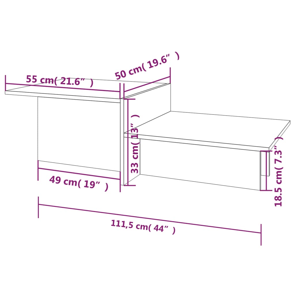 vidaXL Konferenčný stolík sivý sonoma 111,5x50x33 cm spracované drevo