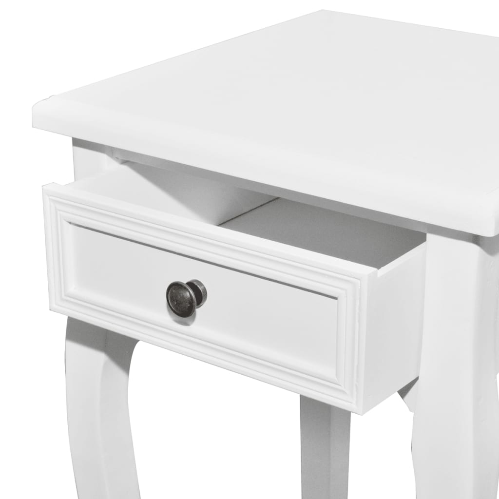 vidaXL Stohovateľné príručné stolíky, 2 kusy so zásuvkou, biele