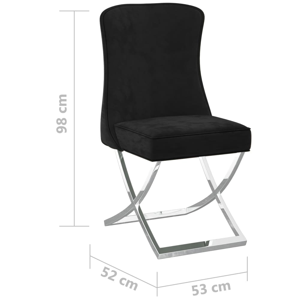 vidaXL Jedálenská stolička čierna 53x52x98 cm zamat a nerezová oceľ