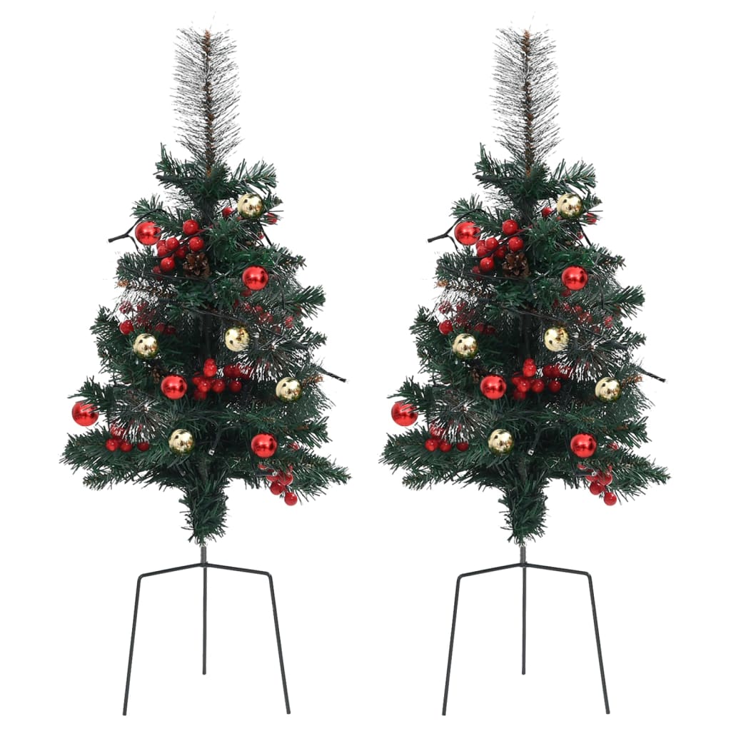 vidaXL Osvetlený umelý vianočný stromček k chodníku 2 ks, 76 cm, PVC
