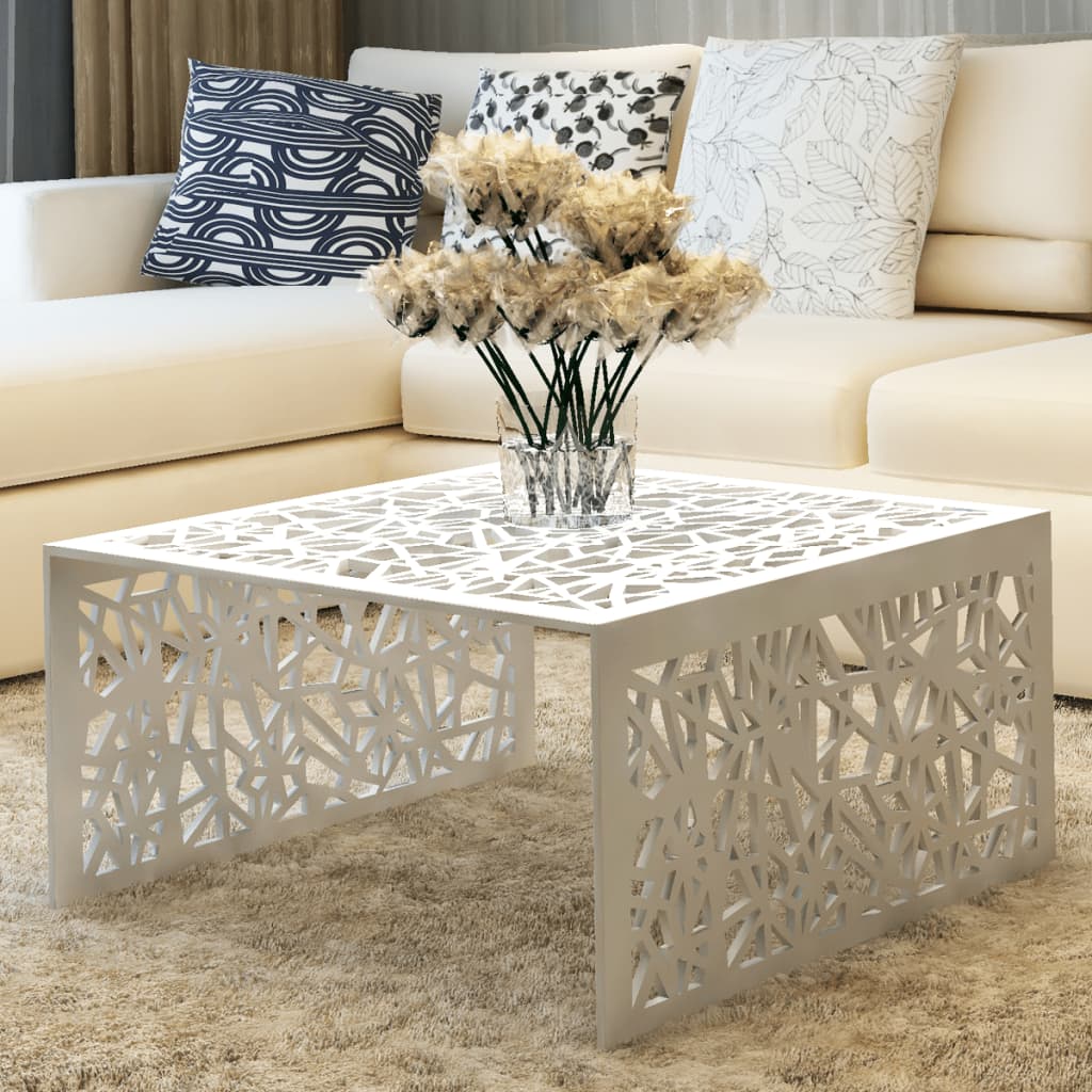 vidaXL Konferenčný stolík, strieborná farba, geometrický vzor, hliník