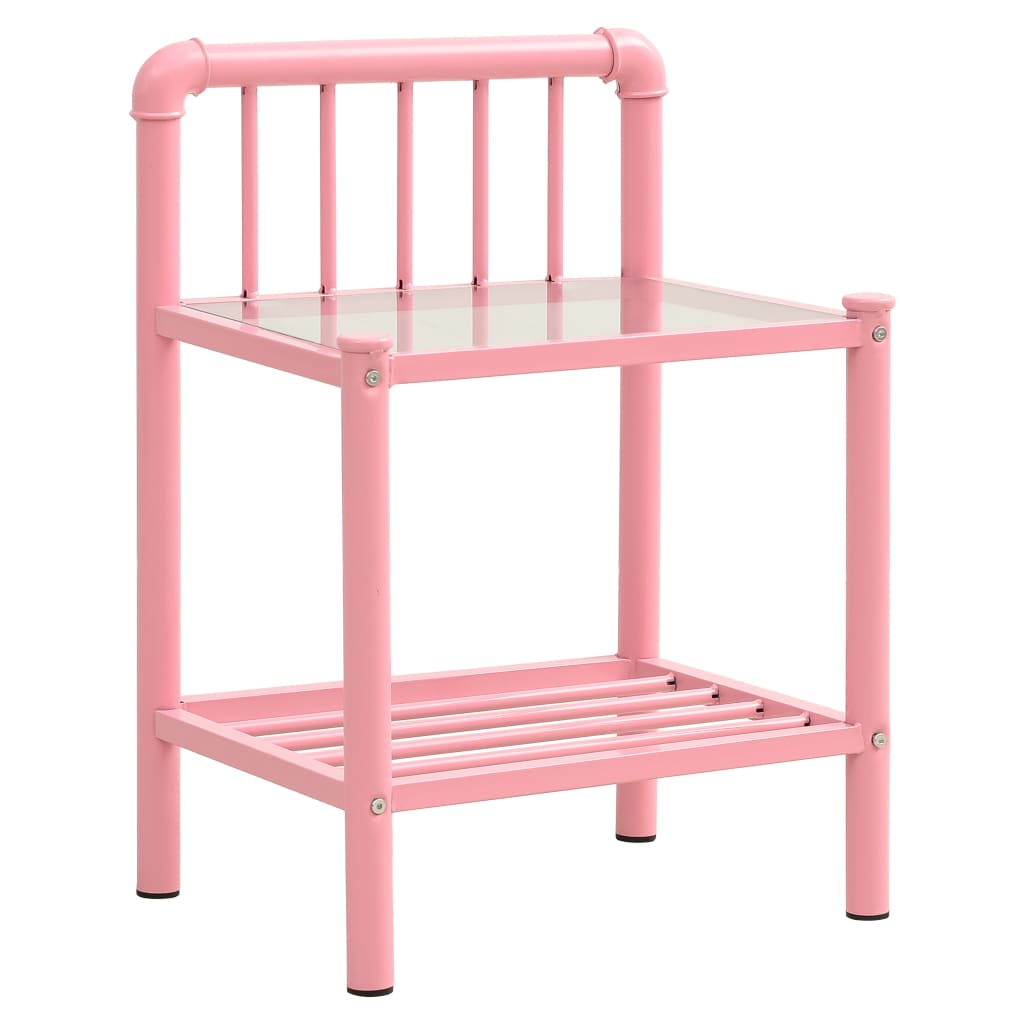 vidaXL Nočný stolík ružový a priehľadný 45x34,5x62,5 cm kov a sklo