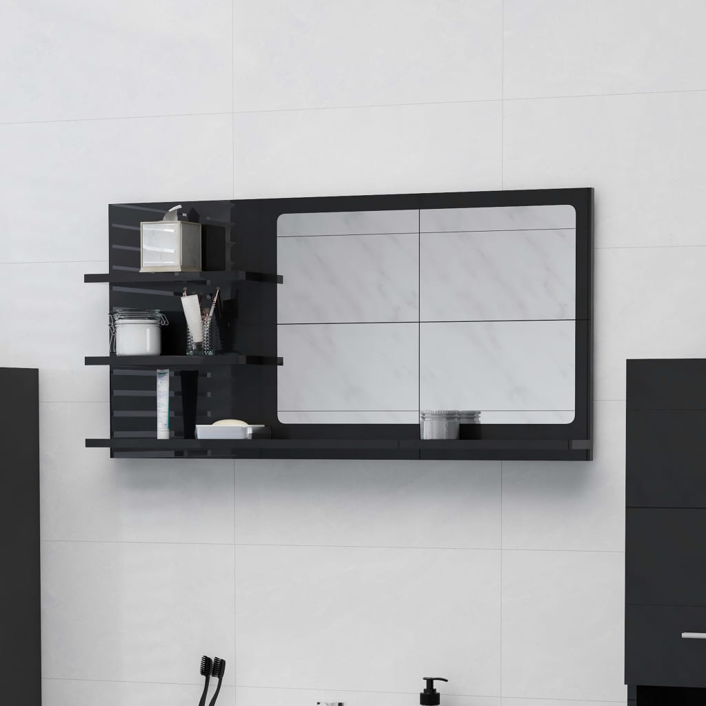 vidaXL Kúpeľňové zrkadlo, lesklé čierne 90x10,5x45cm, kompozitné drevo