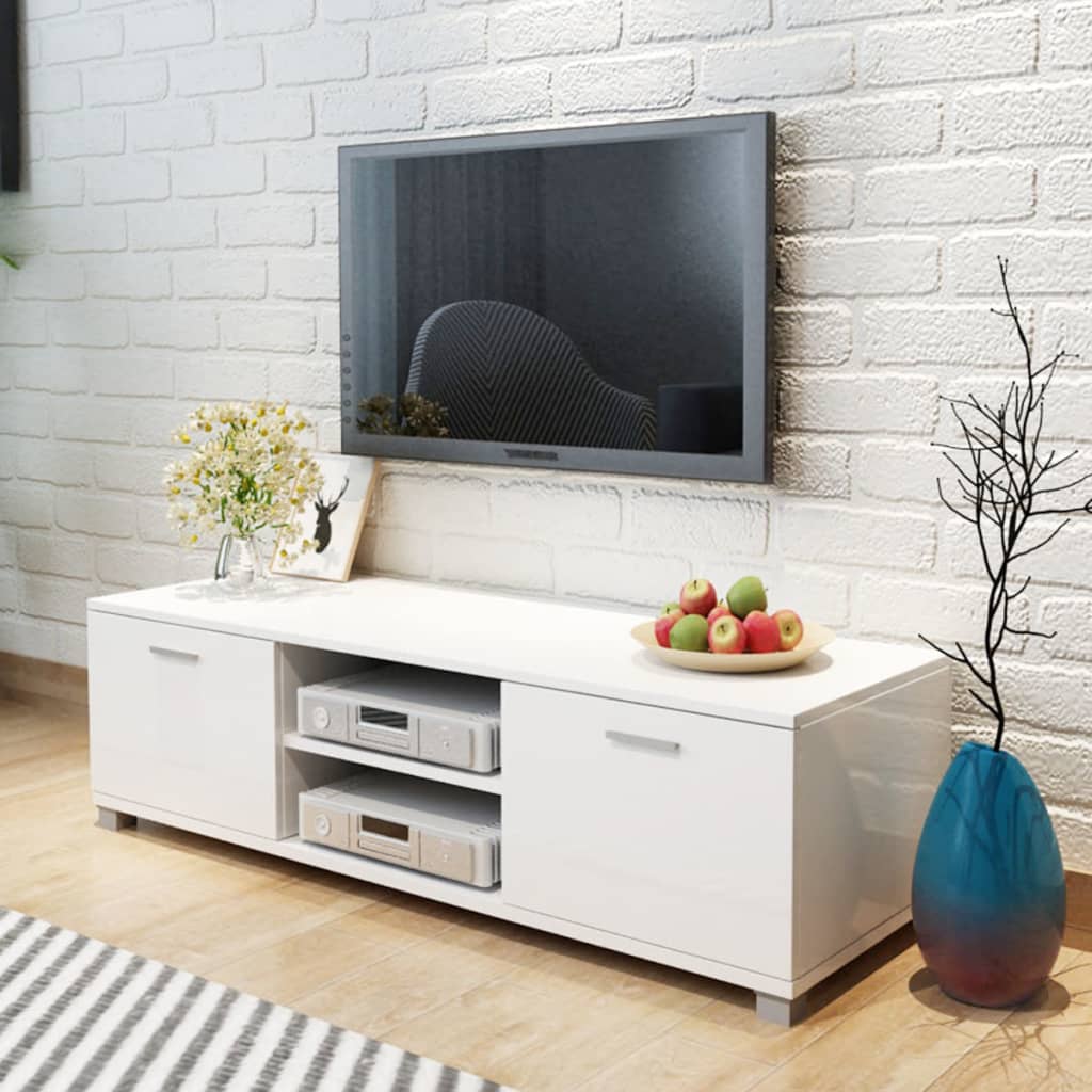 vidaXL TV skrinka, lesklá biela 140x40,5x35 cm