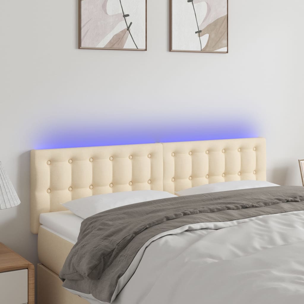 vidaXL Čelo postele s LED krémové 144x5x78/88 cm látka
