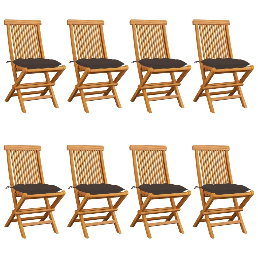 vidaXL Záhradné stoličky so sivohnedými podložkami 8 ks tíkový masív
