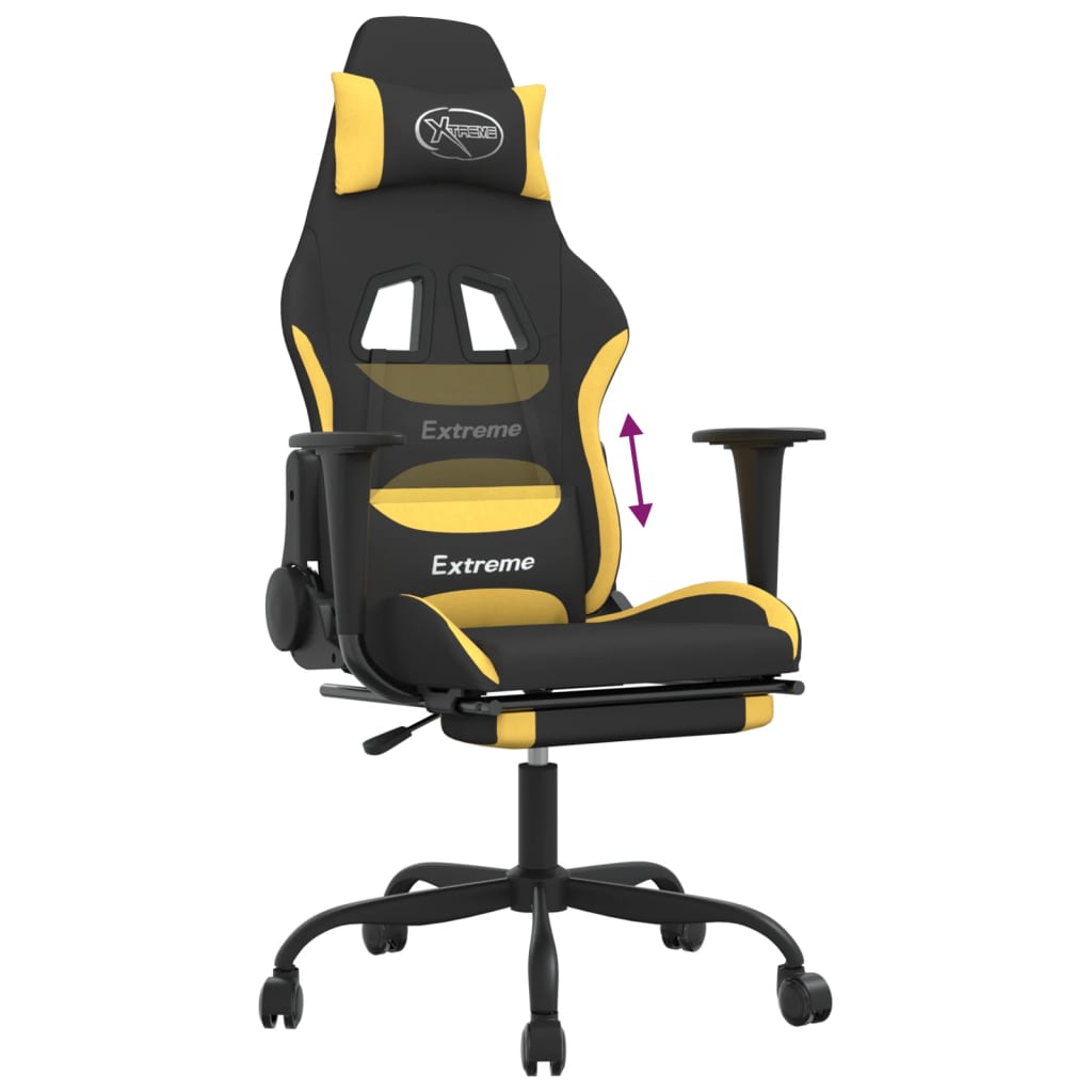 vidaXL Herná stolička s podnožkou čierna a žltá látková
