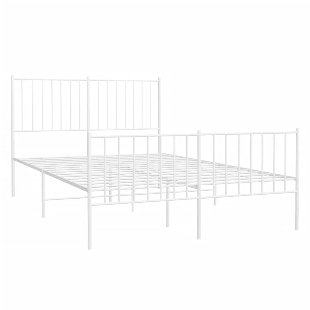 vidaXL Kovový rám postele s čelom a podnožkou biely 120x190 cm