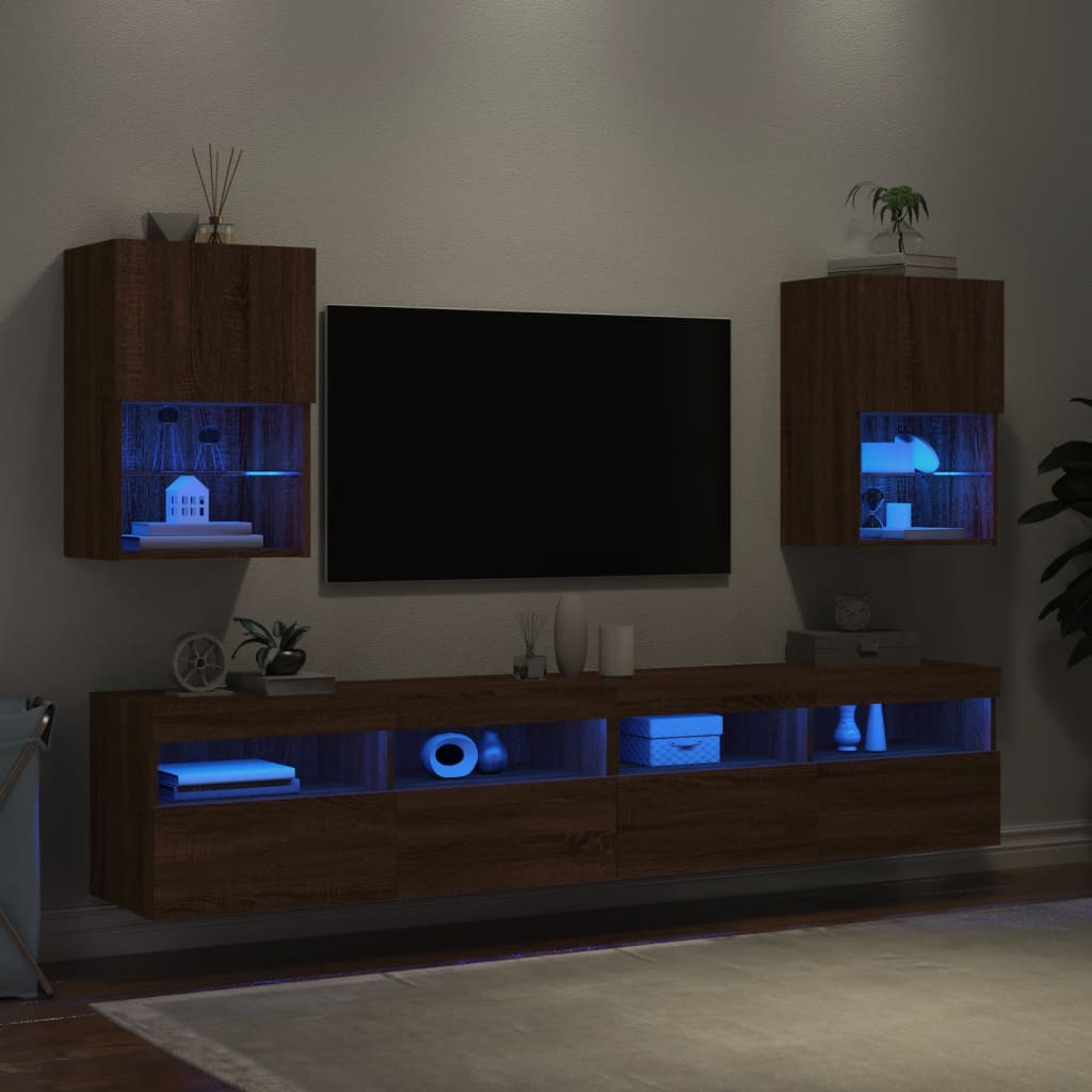 vidaXL TV skrinky s LED svetlami 2 ks hnedý dub 40,5x30x60 cm