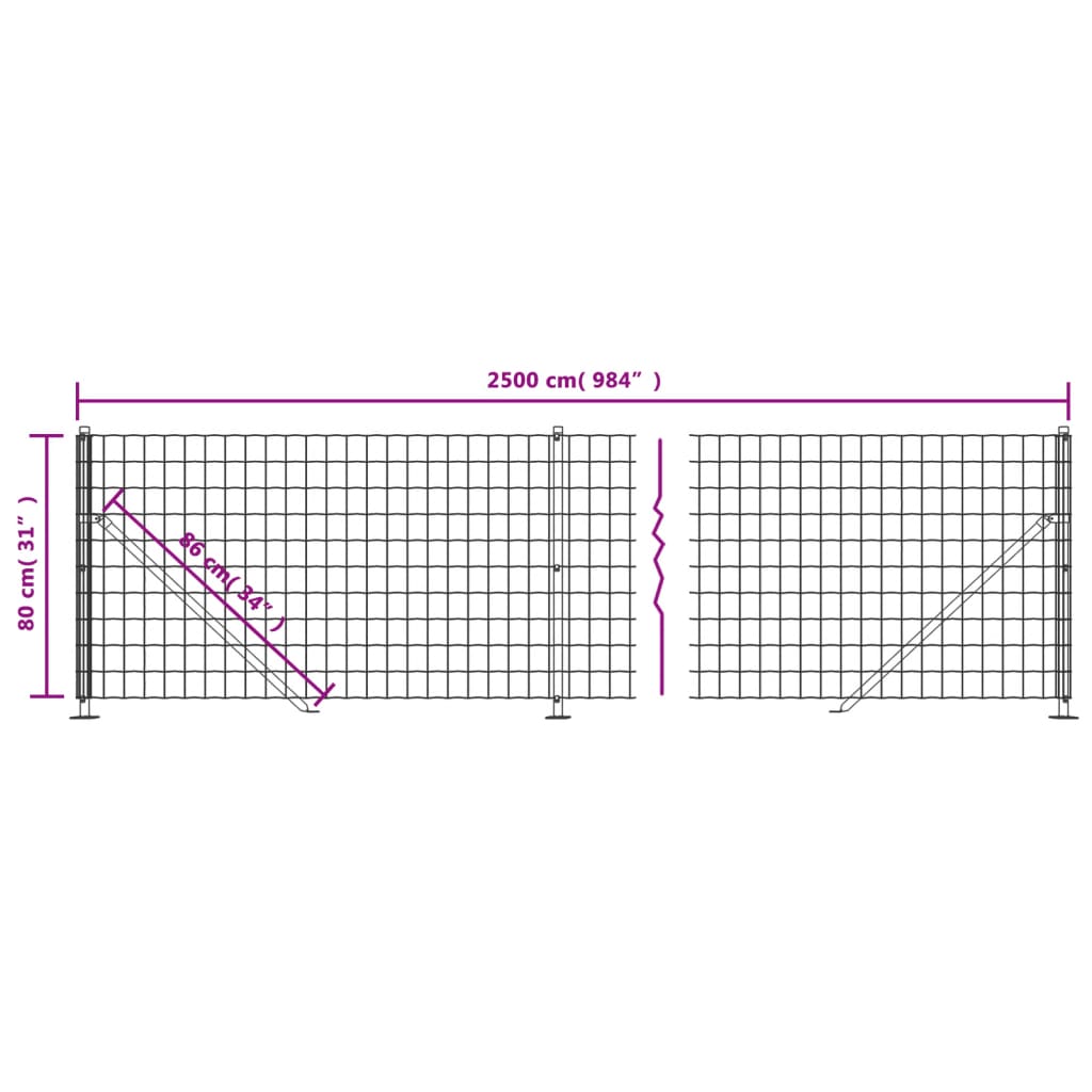 vidaXL Drôtený plot s prírubou antracitový 0,8x25 m