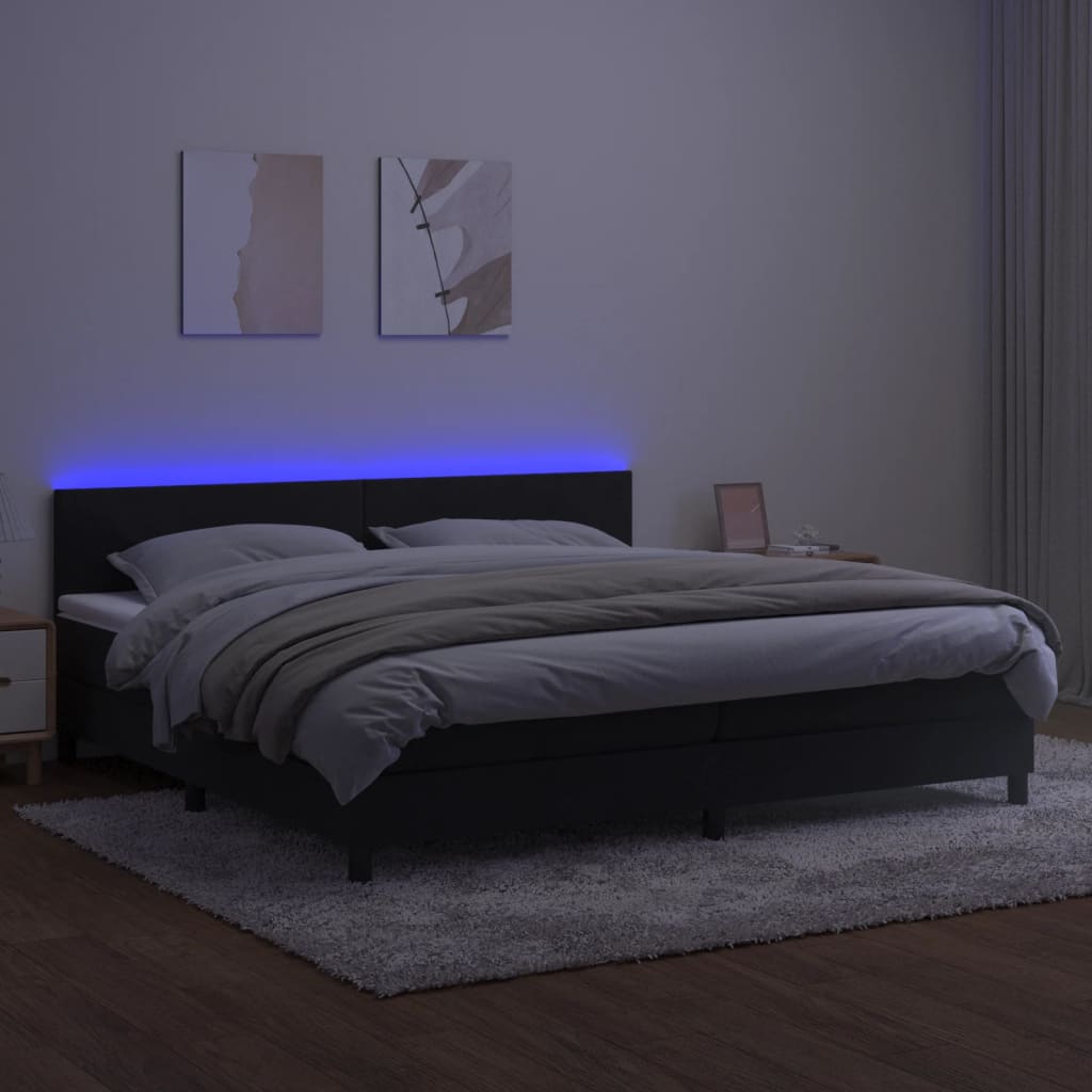 vidaXL Posteľ boxsping s matracom a LED čierna 200x200 cm zamat
