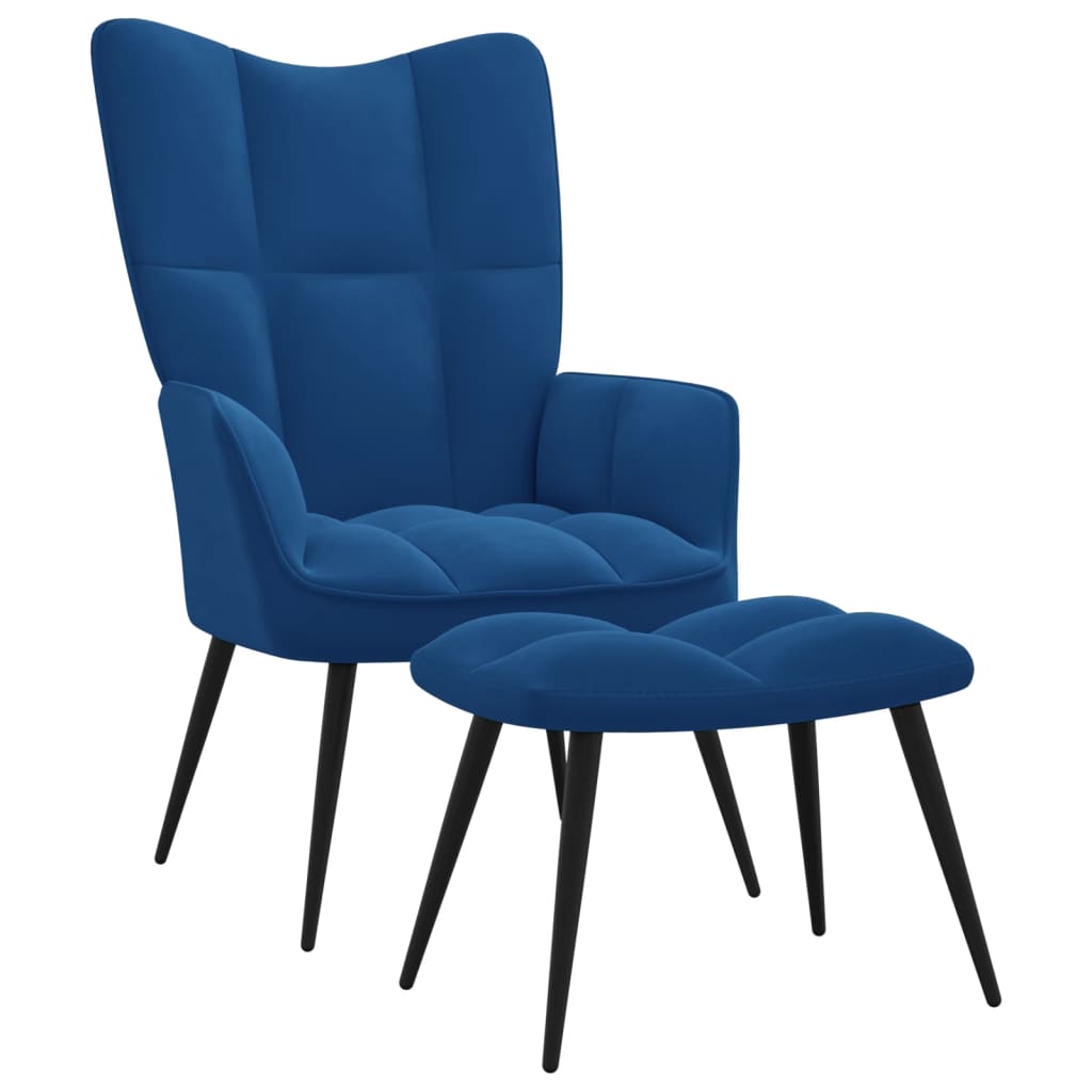 vidaXL Relaxačné kreslo s podnožkou modré zamat