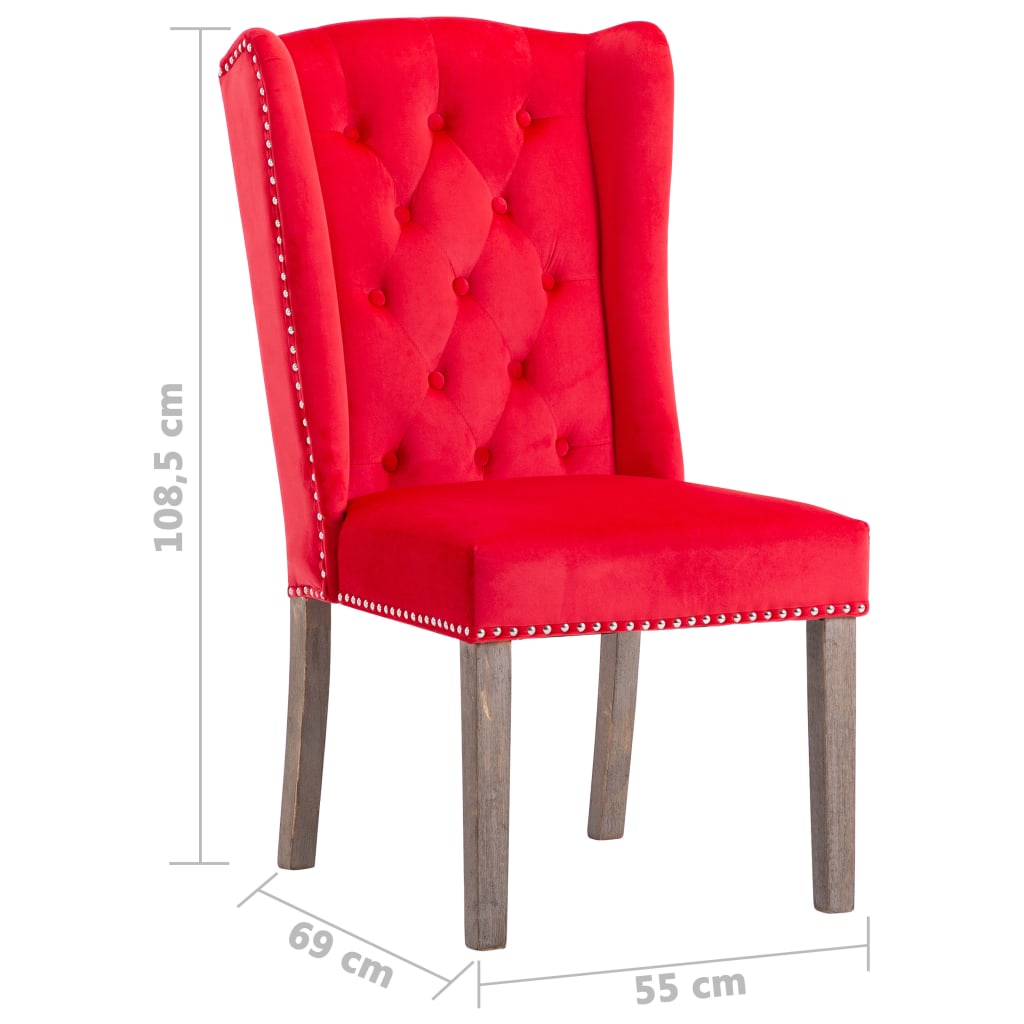 vidaXL Jedálenská stolička červená zamatová