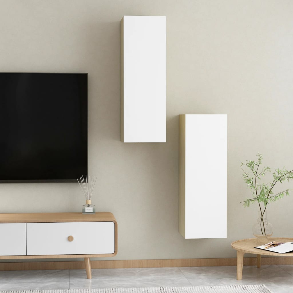 vidaXL TV skrinky 2 ks, biela+sonoma 30,5x30x90 cm, kompozitné drevo