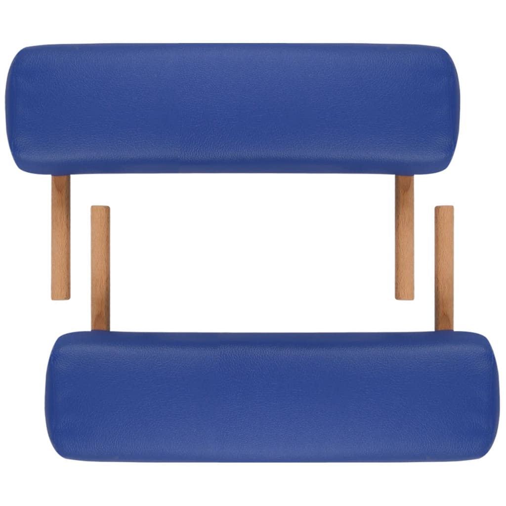 Modrý skladací masážny stôl s 3 zónami a dreveným rámom