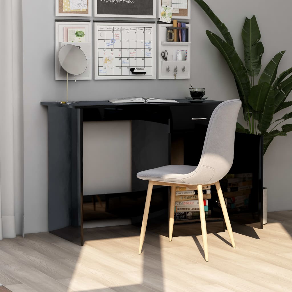 vidaXL Písací stôl, lesklý čierny 100x50x76 cm, drevotrieska