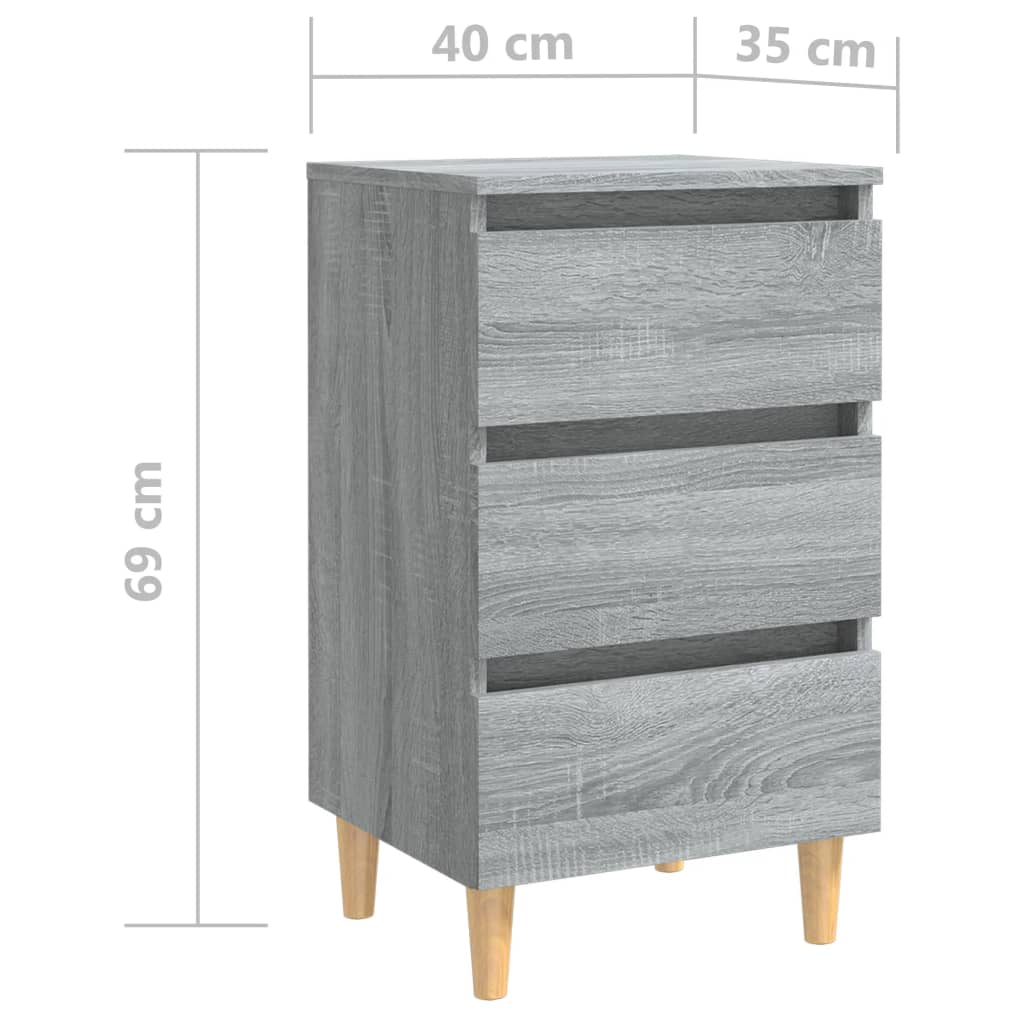 vidaXL Nočné stolíky nohy z masívneho dreva 2ks sivý sonoma 40x35x69cm