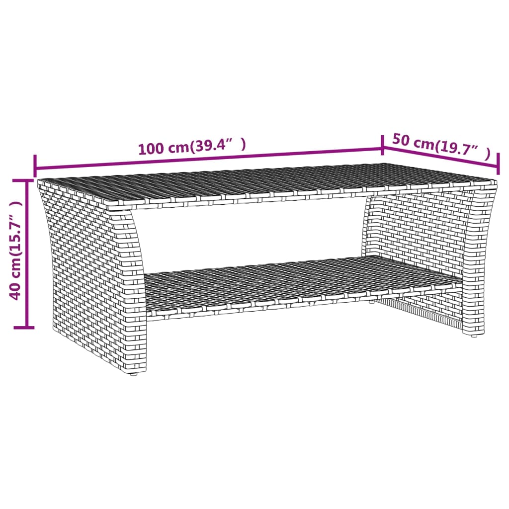 vidaXL Konferenčný stolík čierny 100x50x40 cm polyratan