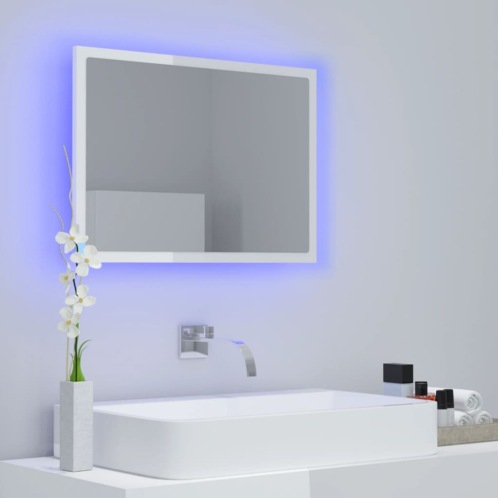 vidaXL LED kúpeľňové zrkadlo lesklé biele 60x8,5x37 cm akryl