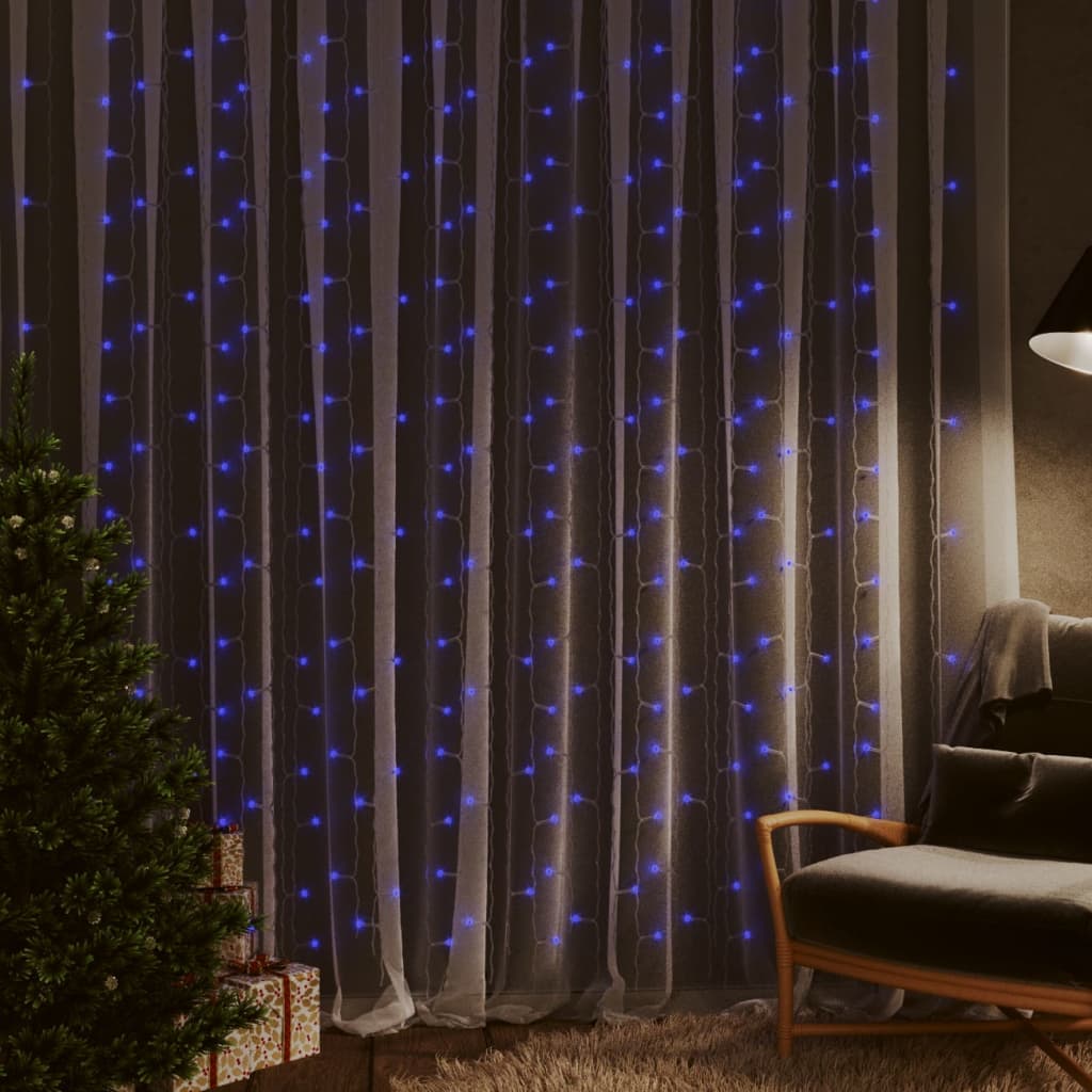 vidaXL LED svetelný rozprávkový záves 3x3 m 300 LED modrý 8 funkcií
