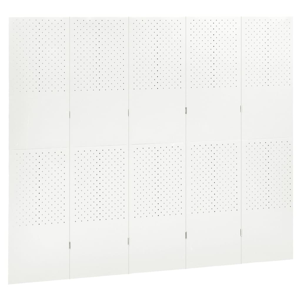 vidaXL Paraván s 5 panelmi, biela 200x180 cm oceľ
