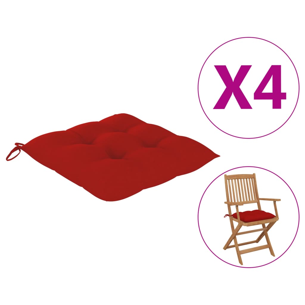 vidaXL Podložky na sedadlo 4 ks, 40x40x8 cm, červené