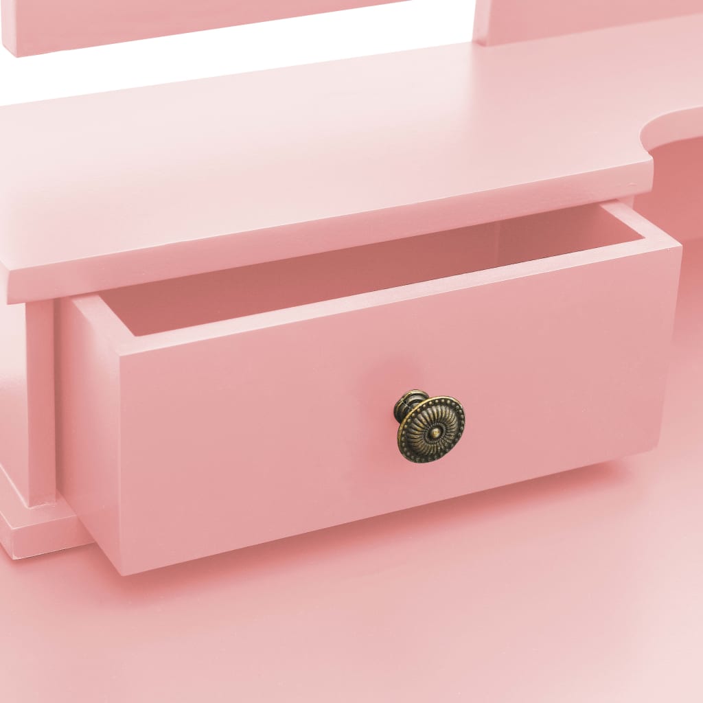 vidaXL Toaletný stolík so stoličkou ružový 100x40x146 cm drevo paulovnie