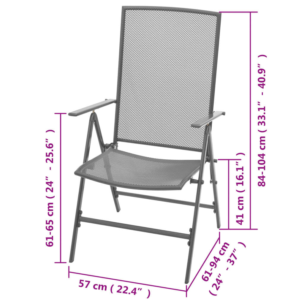 vidaXL 3-dielna bistro súprava, skladacie stoličky, oceľ, antracitová