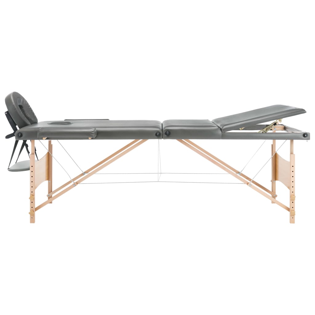 vidaXL Masážny stôl, 3 zóny, drevený rám, antracitový 186x68 cm