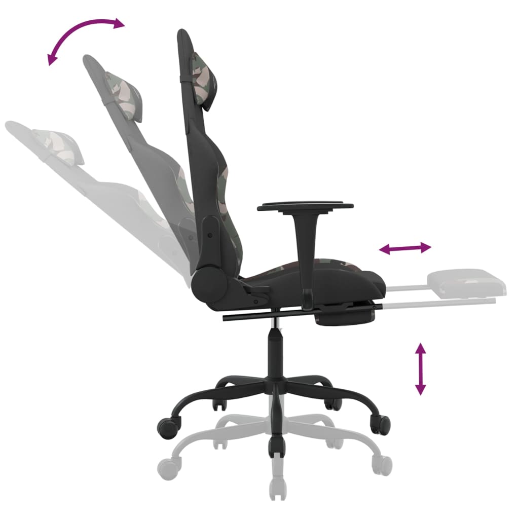 vidaXL Herná masážna stolička s podnožkou čierna a maskáčová látková