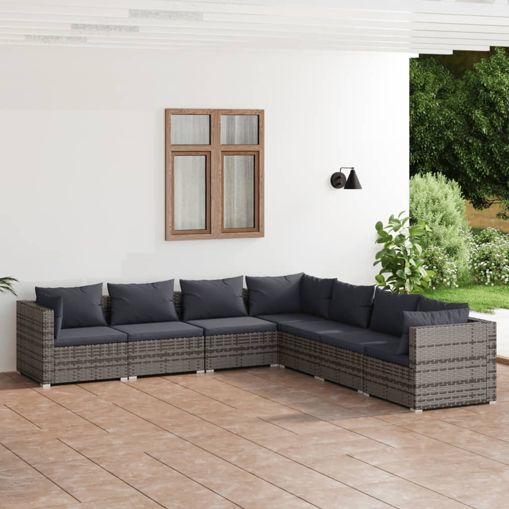 vidaXL 7-dielna záhradná sedacia súprava s podložkami polyratan sivá