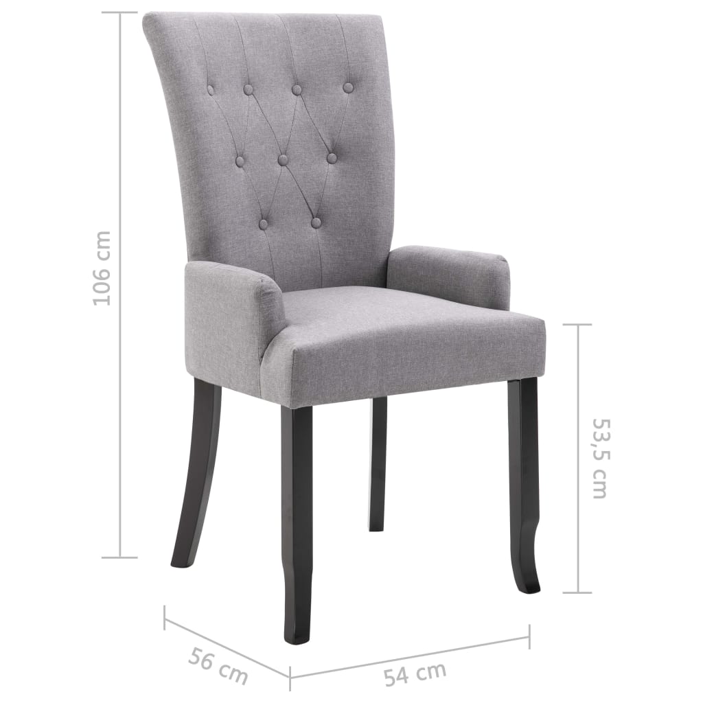 vidaXL Jedálenské stoličky s opierkami 6 ks, svetlosivé, látka