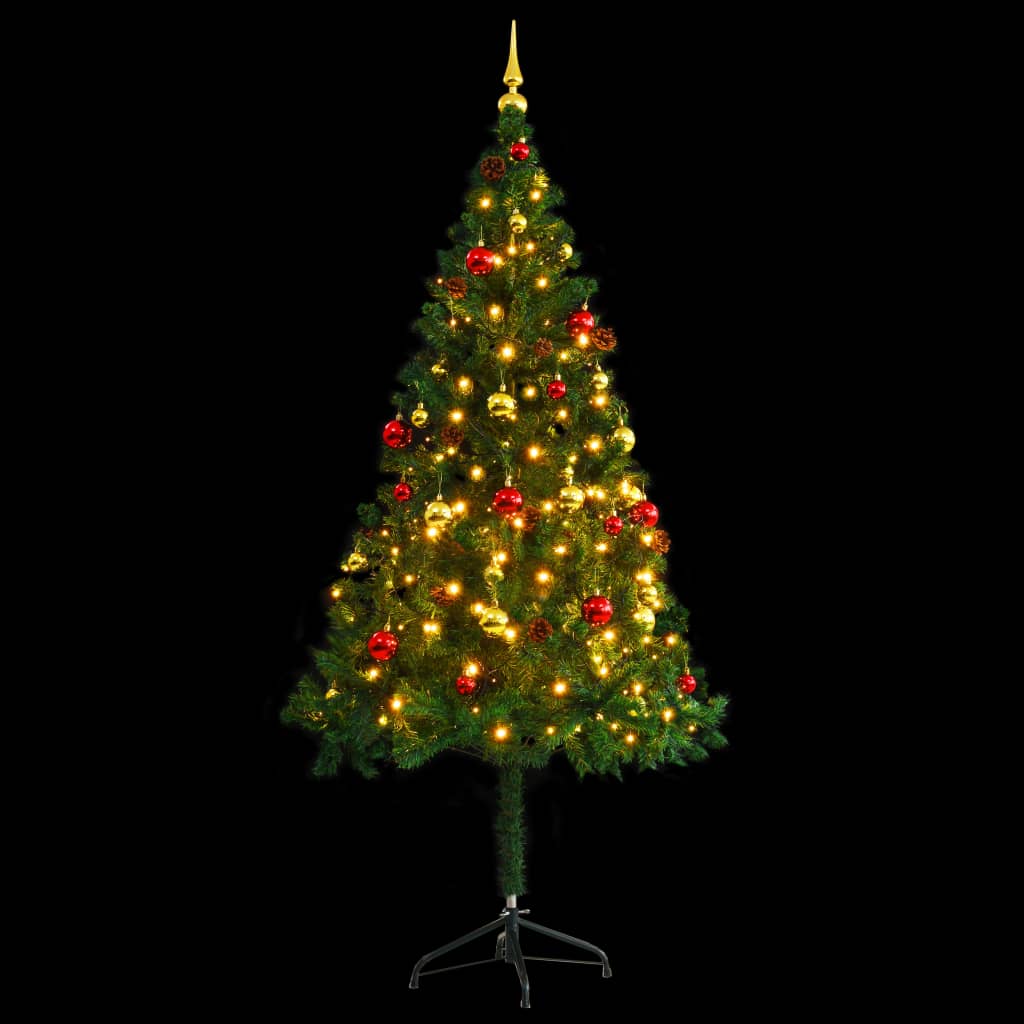 vidaXL Osvetlený umelý vianočný stromček s ozdobami, zelený 180 cm