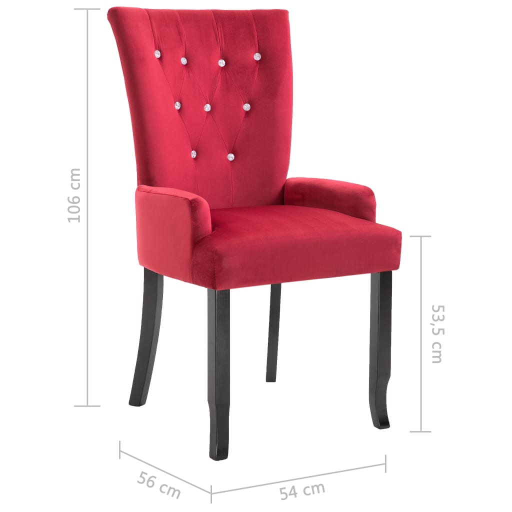 vidaXL Jedálenská stolička s opierkami, červená, zamat