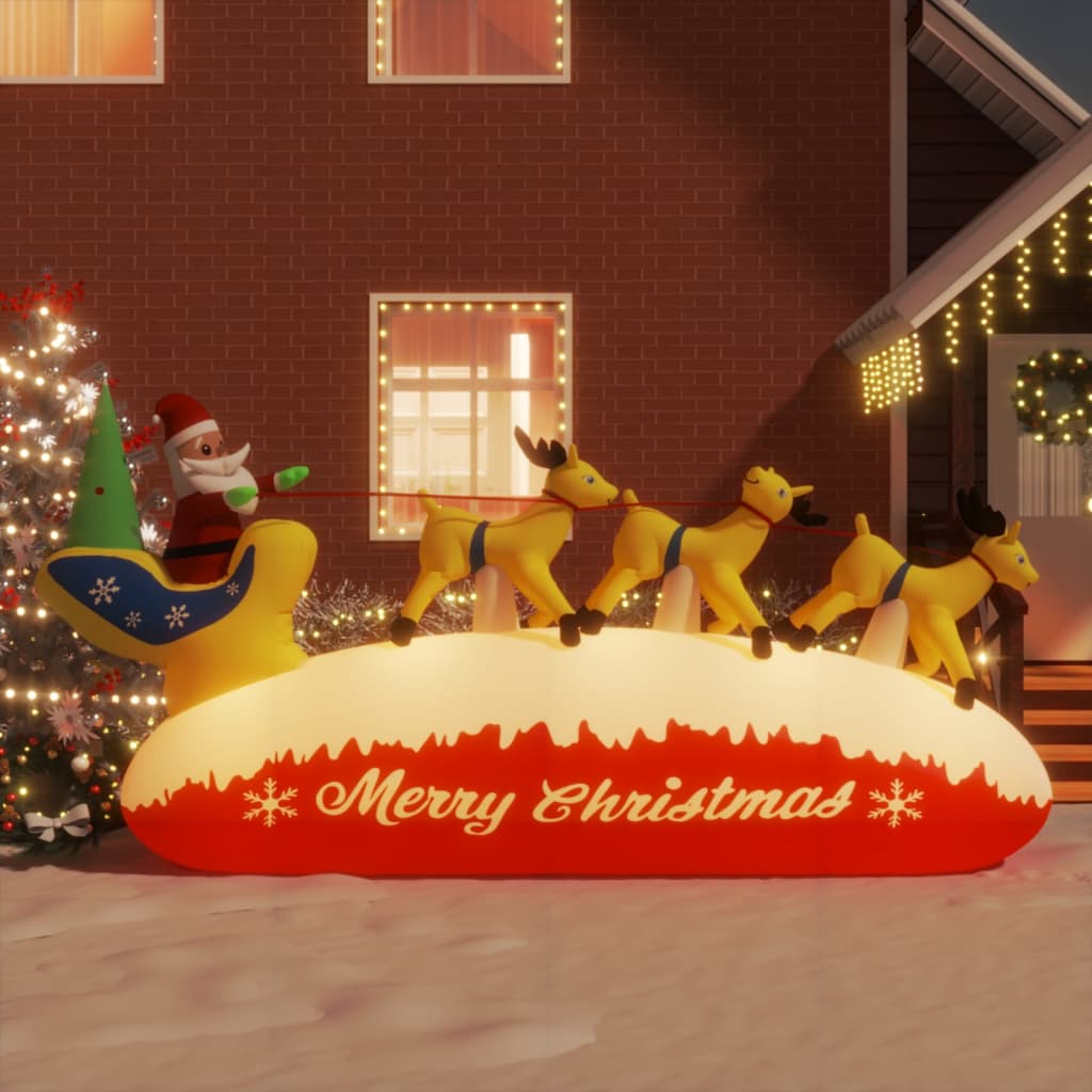 vidaXL Nafukovacia vianočná dekorácia Santa so sobmi s LED 145 cm