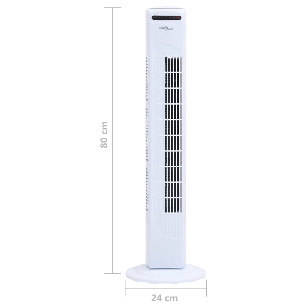 vidaXL Vežový ventilátor s diaľkovým ovládaním a časovačom Φ24x80 cm biely
