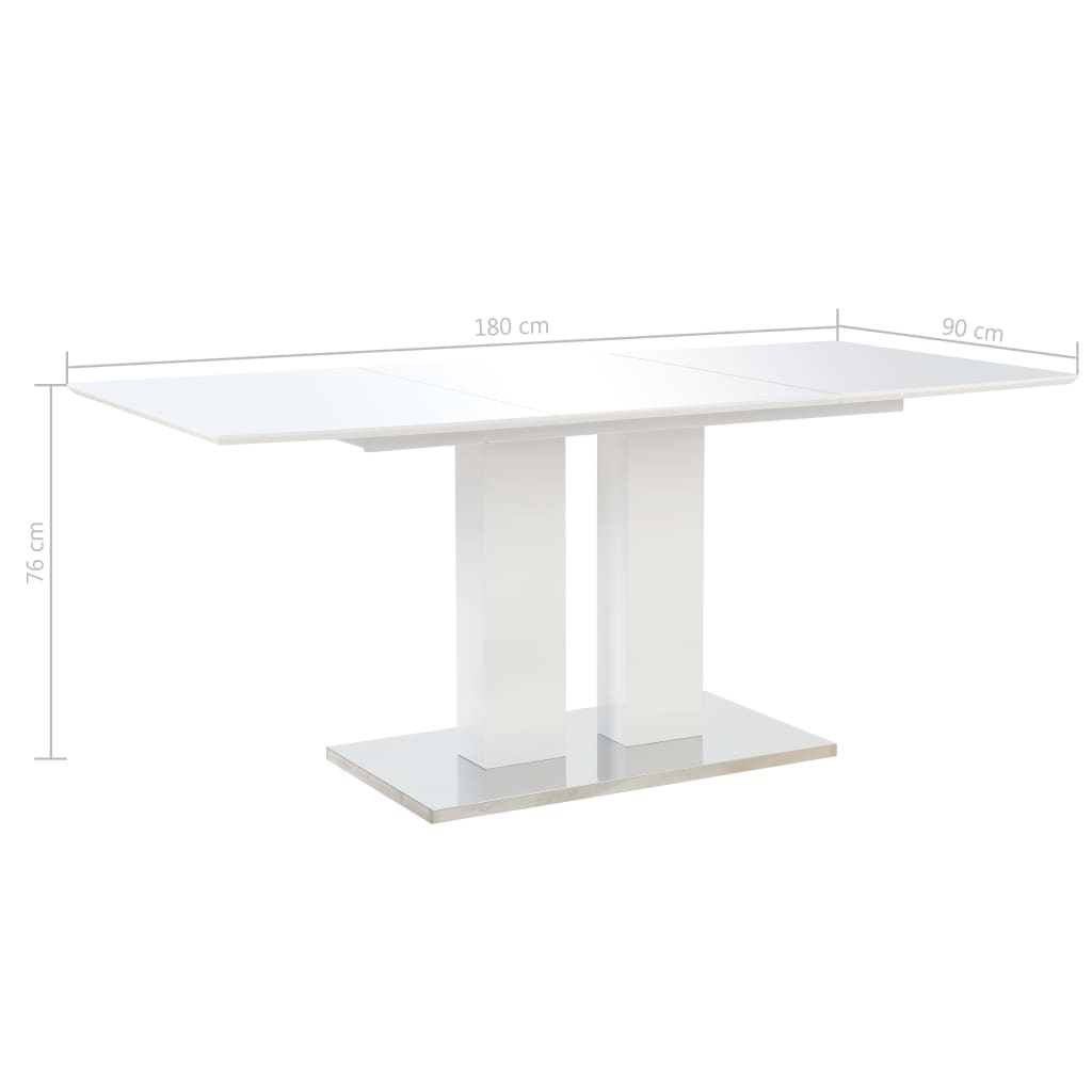 vidaXL Jedálenský stôl, vysoký lesk, biely 180x90x76 cm, MDF