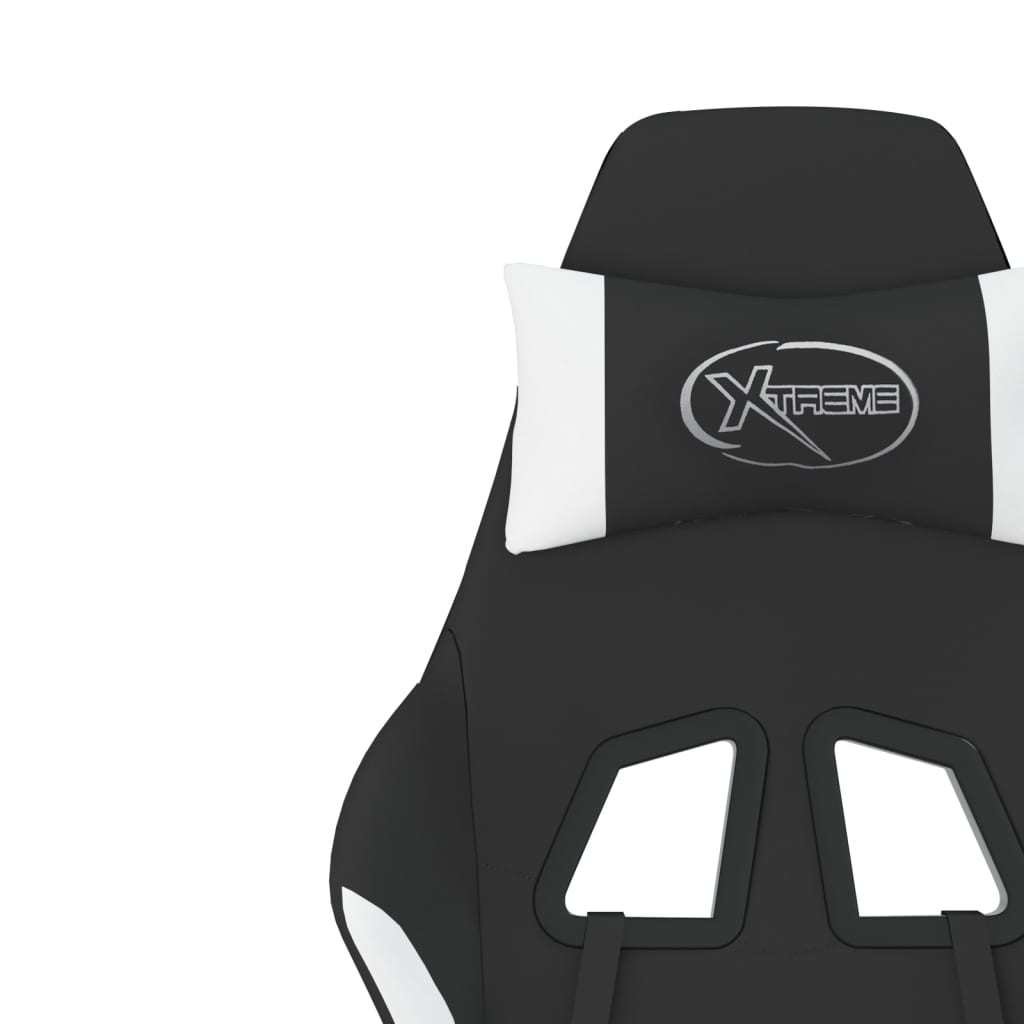 vidaXL Herná masážna stolička s podnožkou čierna a biela látková