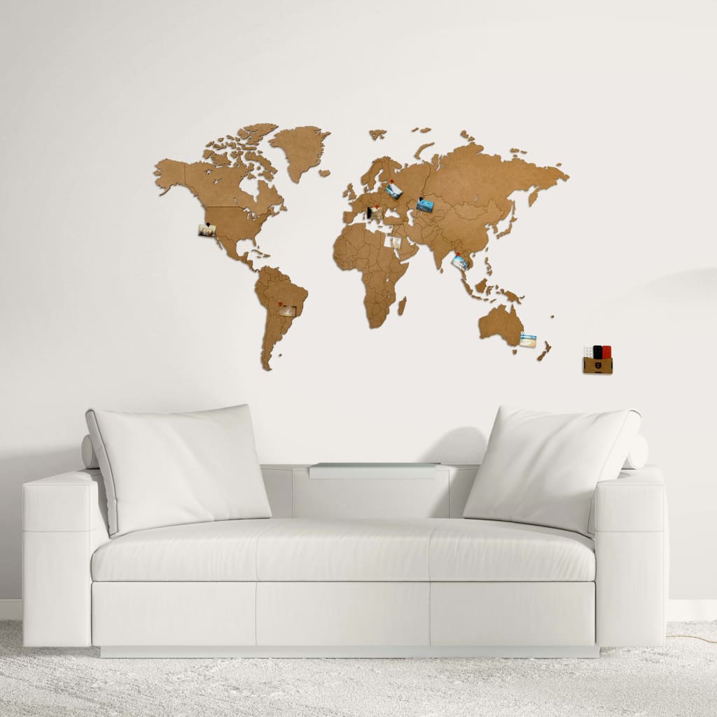 MiMi Innovations Drevená nástenná mapa sveta Luxury, hnedá 130x78 cm