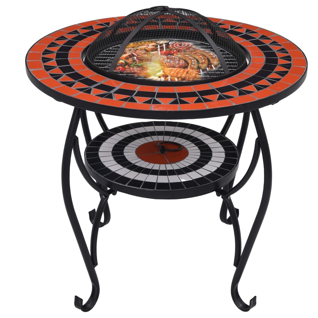 vidaXL Mozaikový prenosný stôl s ohniskom terakotovo-biely 68 cm keramický