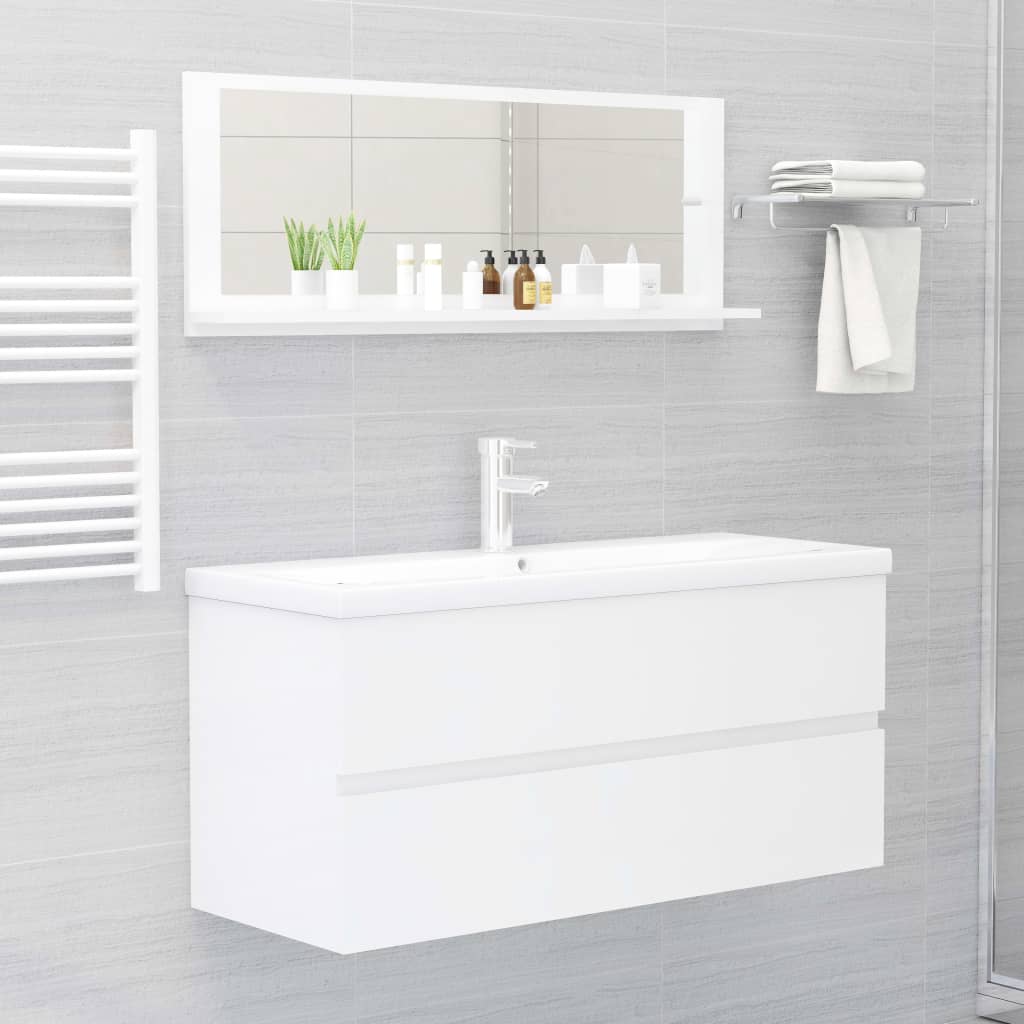 vidaXL Kúpeľňové zrkadlo, lesklé biele 100x10,5x37cm, kompozitné drevo