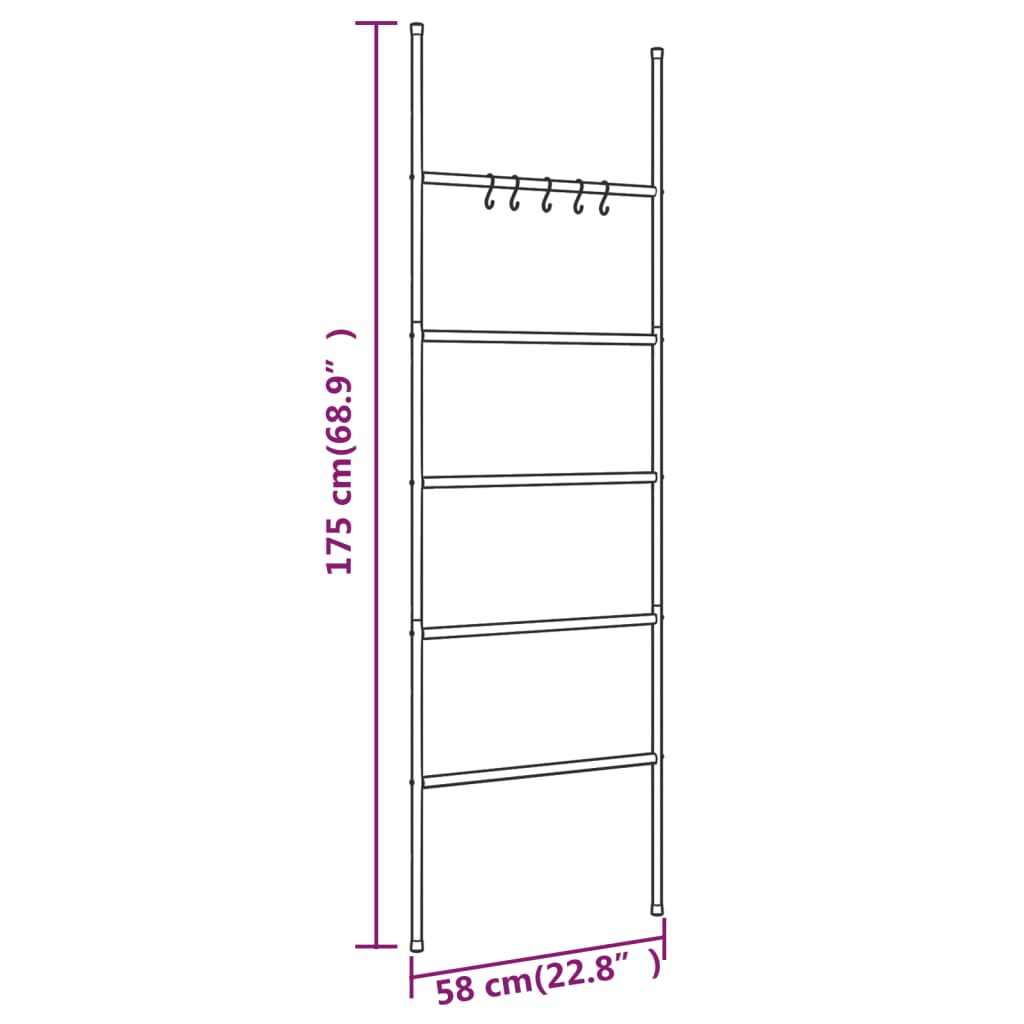 vidaXL Rebrík na uteráky s 5 poschodiami čierny 58x175 cm železo