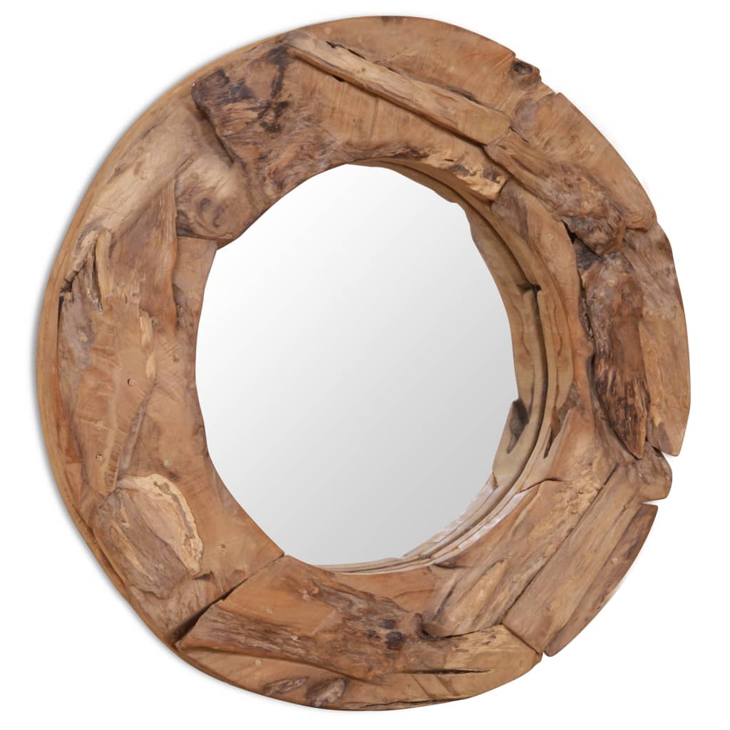 vidaXL Dekoratívne zrkadlo z teakového dreva, 60 cm, okrúhle