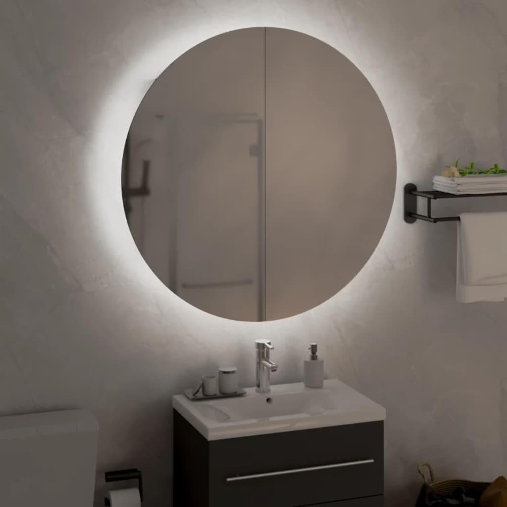 vidaXL Kúpeľňová skrinka s okrúhlym zrkadlom a LED biela 54x54x17,5 cm