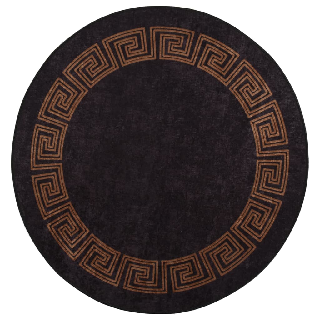 vidaXL Prateľný koberec φ120 cm čierno-zlatý protišmykový