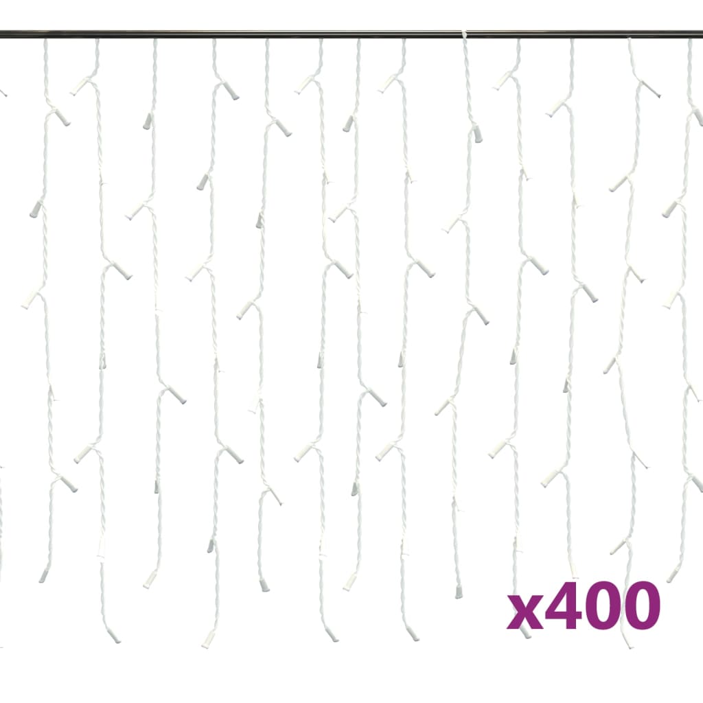 vidaXL LED záclonové svetlá cencúle 10 m 400 LED teplá biela 8 funkcií